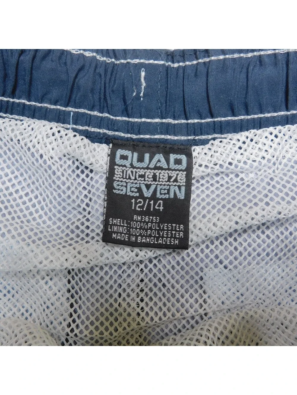 Quad Seven Boys Swim Trunks Size 12 14 Blue Lime Green Striped Bathing Suit Mes